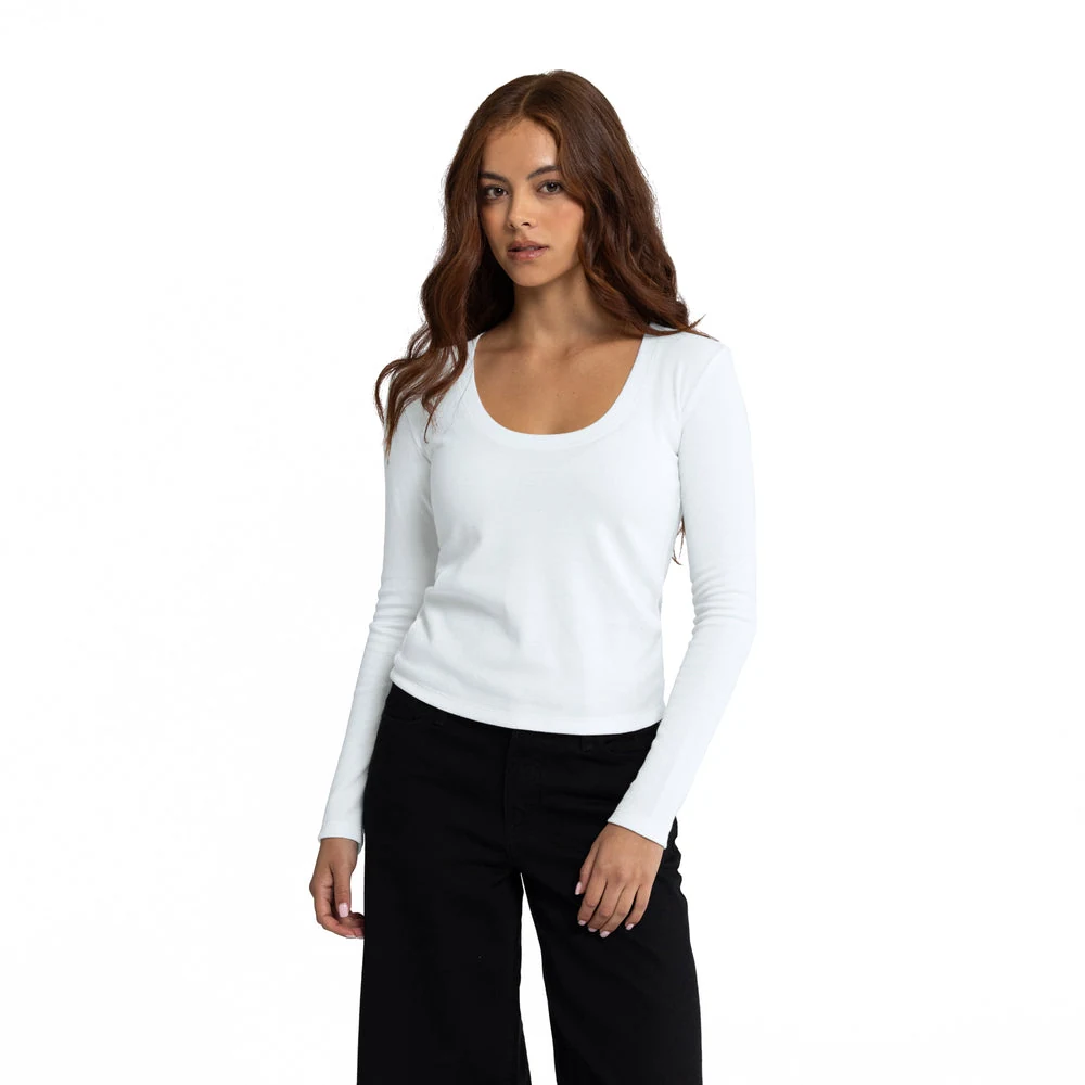 Next Level 8212 Women's Fitted Crop Thermal Long Sleeve · White · model front · Garment reference