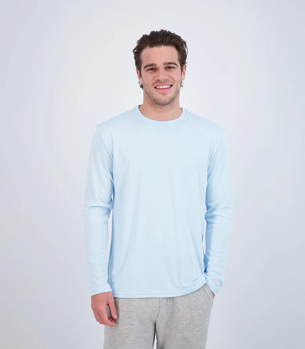 Denali 423197 Men's chillBRO Long Sleeve Sun Protective Shirt · Carolina Blue · front · Garment reference
