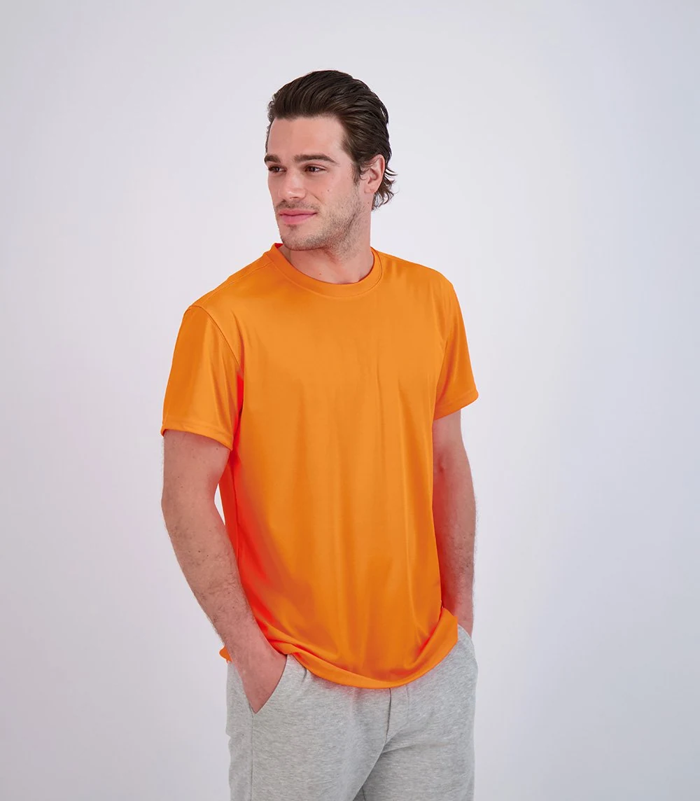 Denali 42325 Men's Teaser Short Sleeve Sun Protective Shirt · International Orange · front · Garment reference