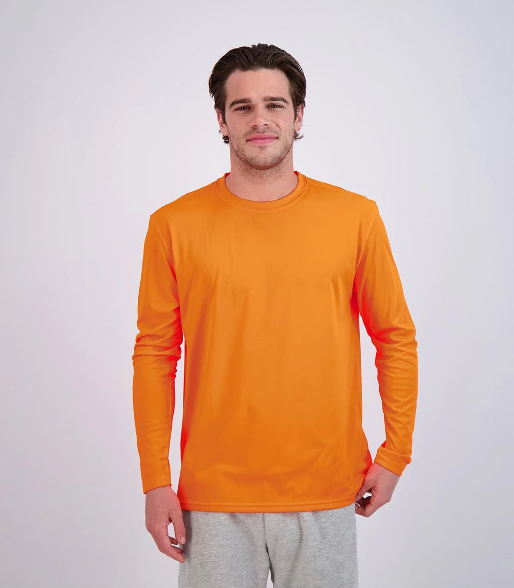 Denali 42327 Men's Teaser Long Sleeve Sun Protective Shirt · International Orange · front · Garment reference