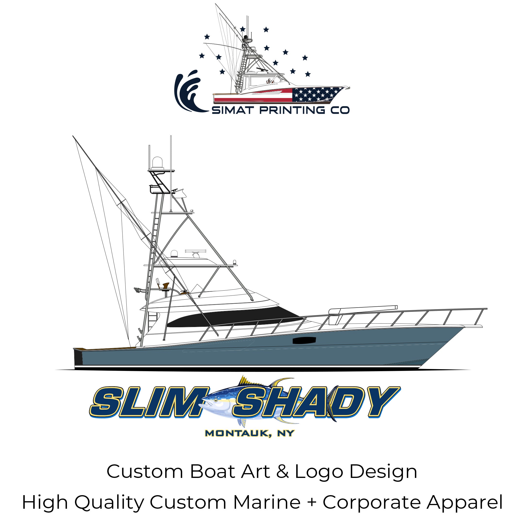 Original Slim Shady boat illustration and name design