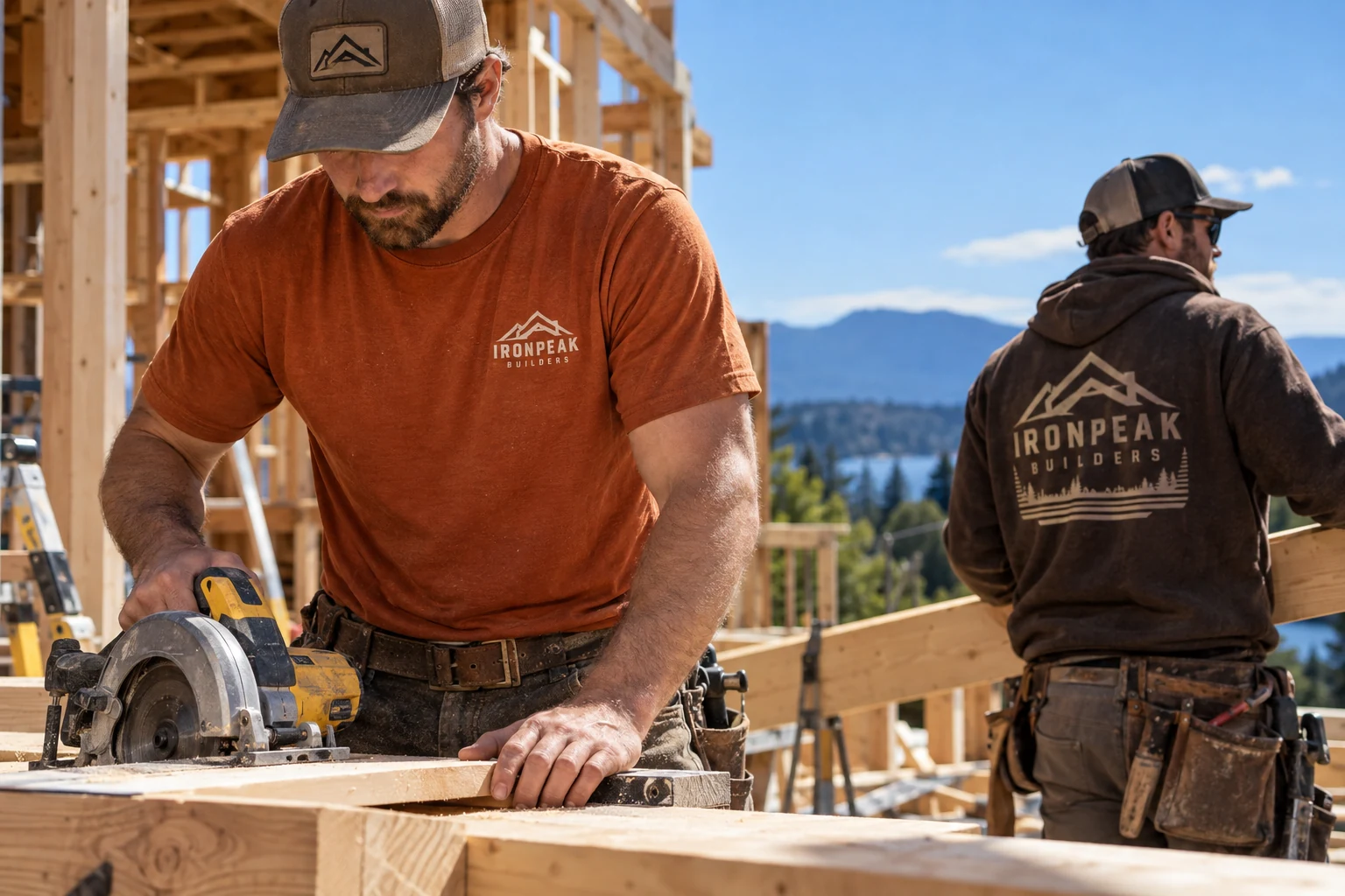 Illustrative construction & building trades custom apparel scene