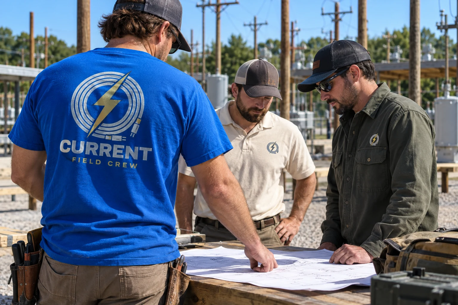 Illustrative electrical & utility crews custom apparel scene