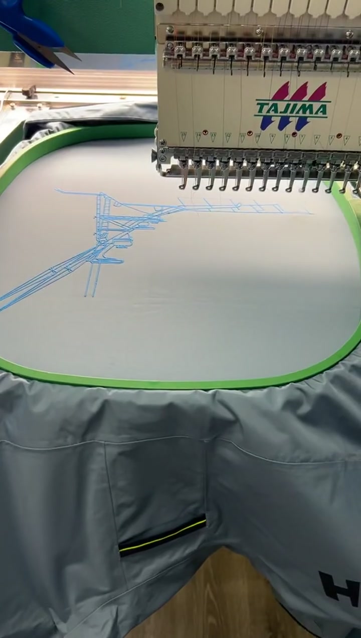 Boat artwork being embroidered in the Simat shop