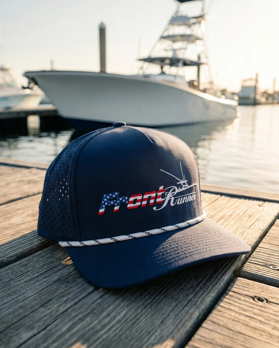 Supplied embroidered navy cap by the water