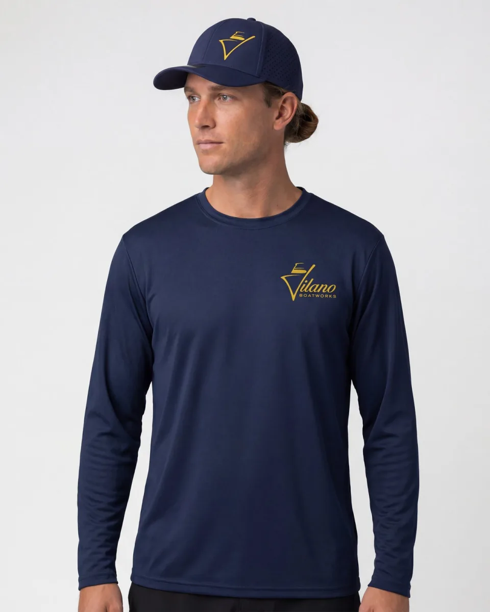 Supplied navy marine long-sleeve artwork mockup