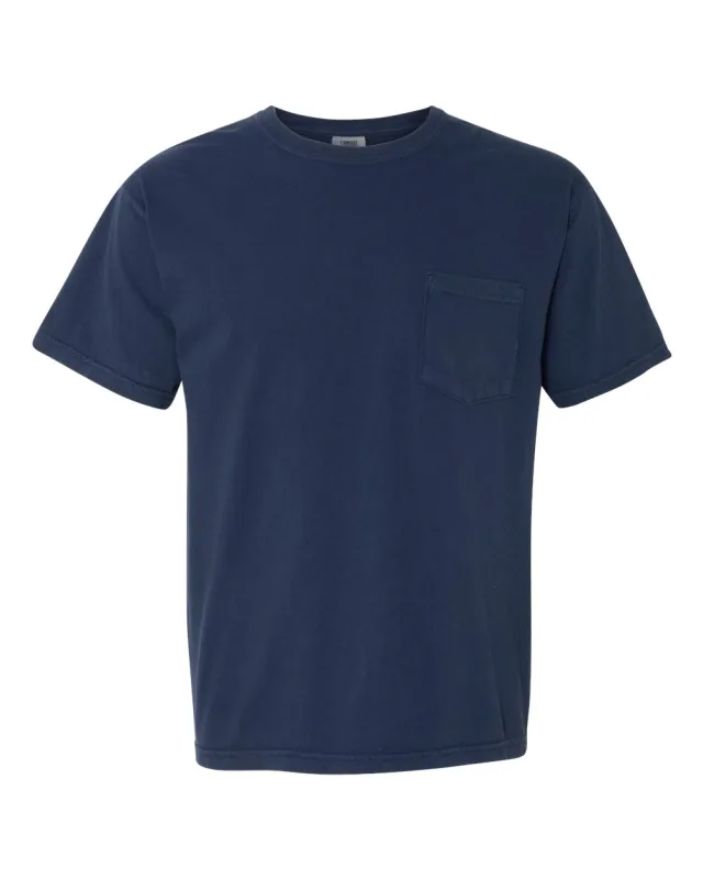 6030 Unisex Garment-Dyed Heavyweight Pocket T-Shirt · True Navy · front · Garment reference