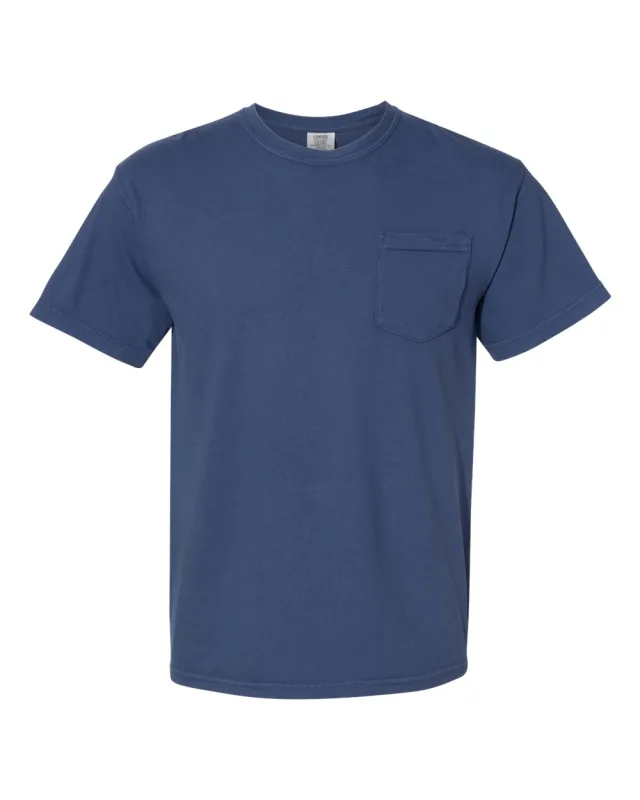 6030 Unisex Garment-Dyed Heavyweight Pocket T-Shirt · China Blue · front · Garment reference