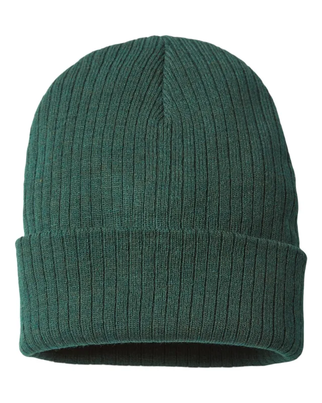 RIO Sustainable Rib Cuffed Beanie · Bottle Green · front · Garment reference