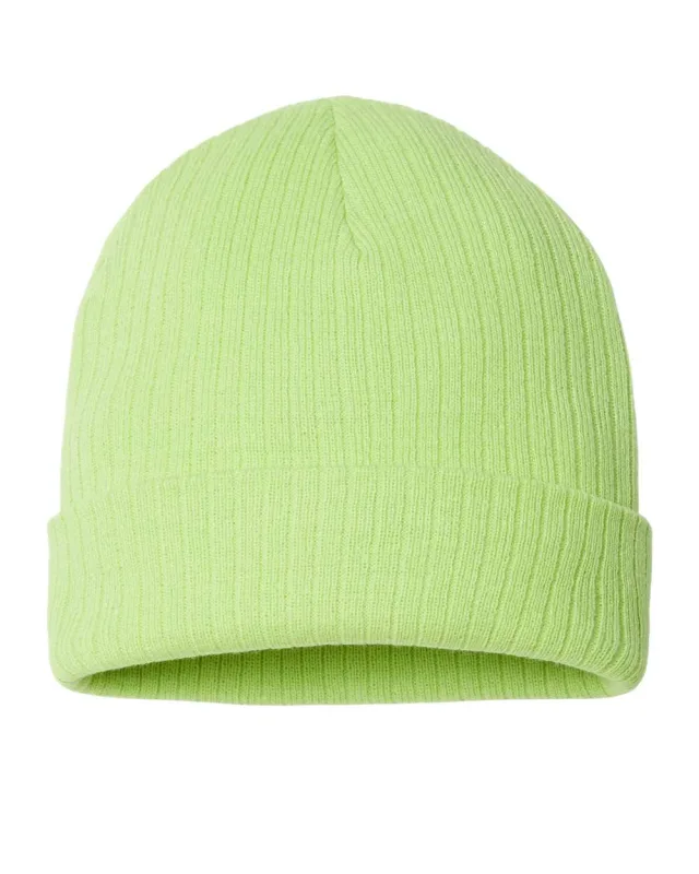 RIO Sustainable Rib Cuffed Beanie · Acid Green · front · Garment reference
