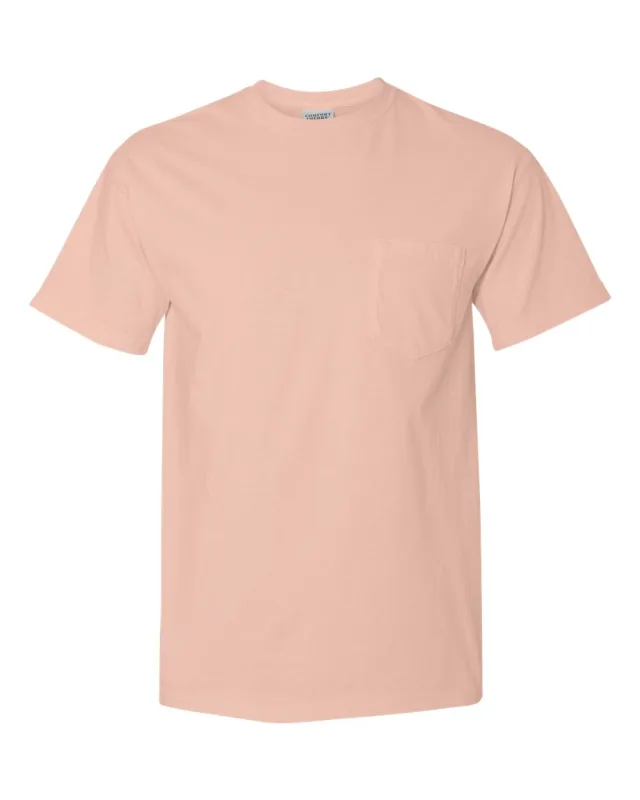 6030 Unisex Garment-Dyed Heavyweight Pocket T-Shirt · Peachy · front · Garment reference