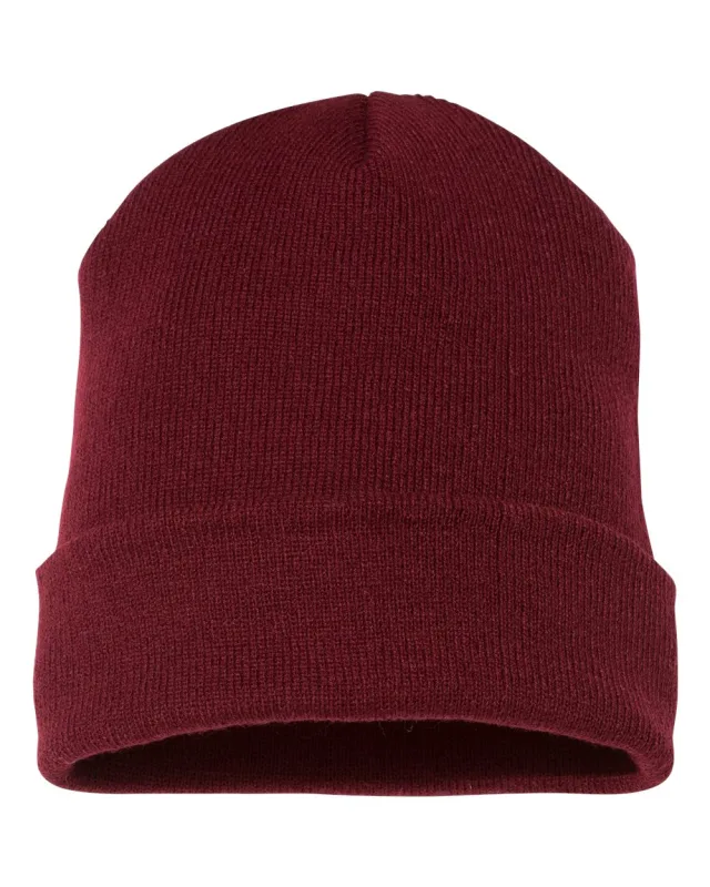 1501KC Cuffed Beanie · Maroon · front · Garment reference