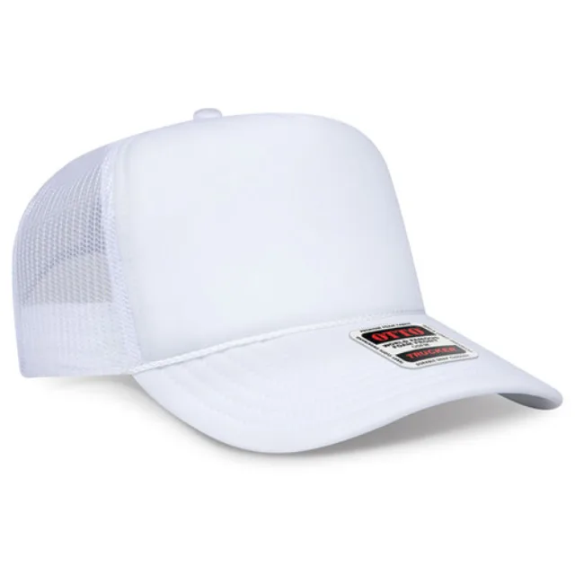 OTTO CAP® 5 Panel High Crown Mesh Back Trucker Hat · White · front · Garment reference