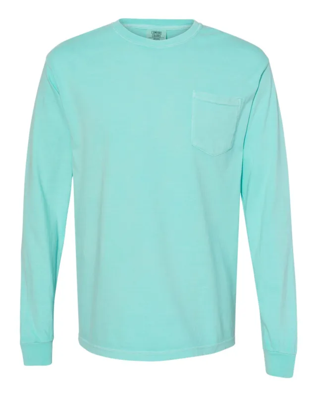 4410 Unisex Garment-Dyed Heavyweight Long Sleeve Pocket T-Shirt · Chalky Mint · front · Garment reference