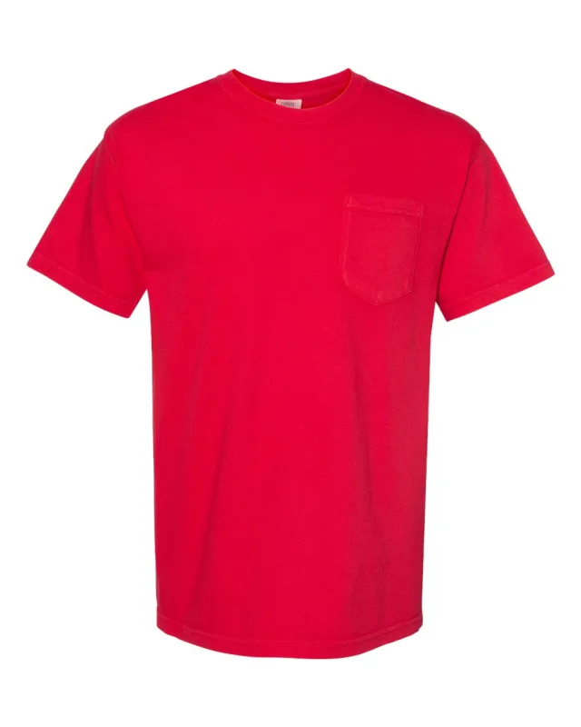 6030 Unisex Garment-Dyed Heavyweight Pocket T-Shirt · Red · front · Garment reference