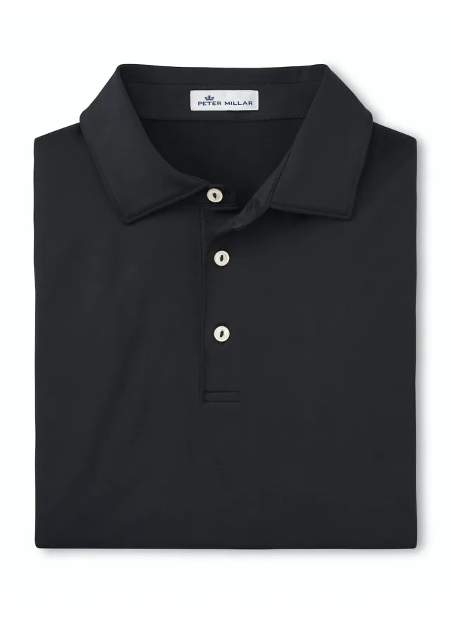 Peter Millar Men's Solid Performance Polo - Self Collar · Black · Supplier photo