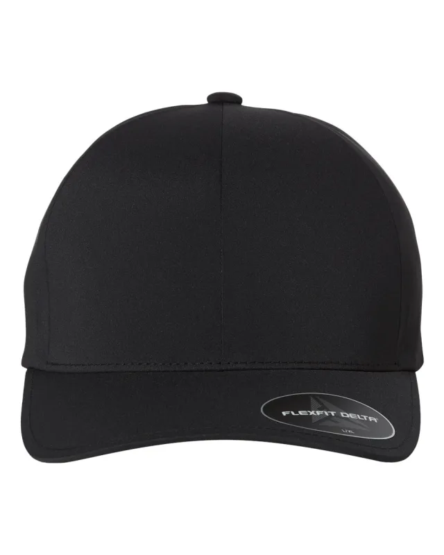 180 Delta® Seamless Cap · Black · front · Garment reference