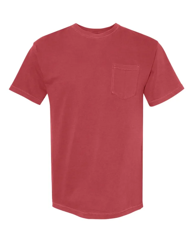 6030 Unisex Garment-Dyed Heavyweight Pocket T-Shirt · Chili · front · Garment reference