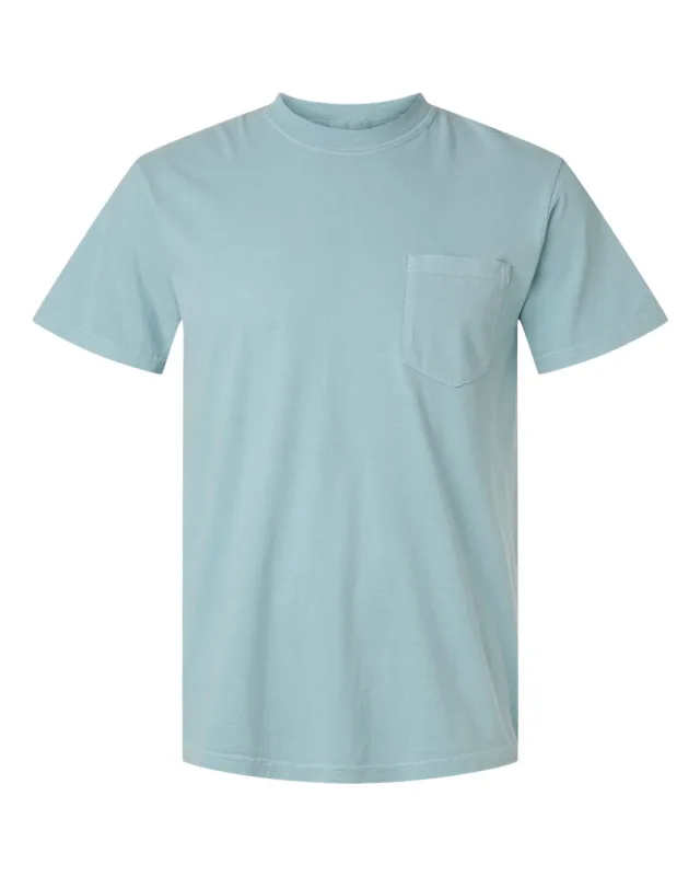 6030 Unisex Garment-Dyed Heavyweight Pocket T-Shirt · Yankey Blue · front · Garment reference