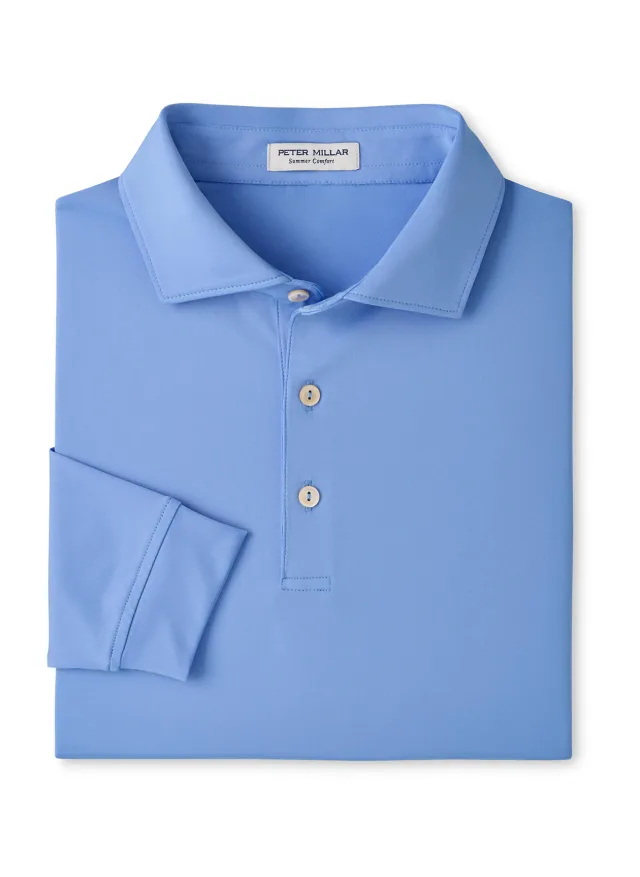 Peter Millar Men's Solid Performance Long-Sleeve Jersey Polo · Estate Blue · Supplier photo