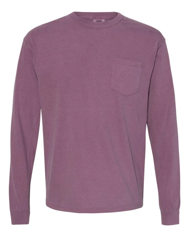 4410 Unisex Garment-Dyed Heavyweight Long Sleeve Pocket T-Shirt · Berry · front · Garment reference