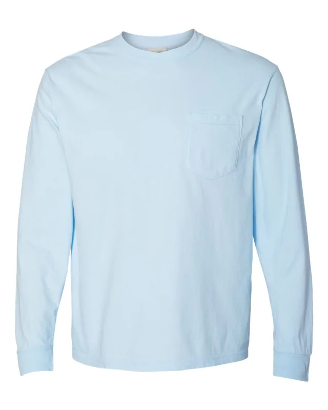 4410 Unisex Garment-Dyed Heavyweight Long Sleeve Pocket T-Shirt · Chambray · front · Garment reference