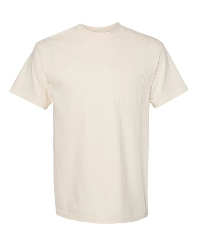 6030 Unisex Garment-Dyed Heavyweight Pocket T-Shirt · Ivory · front · Garment reference