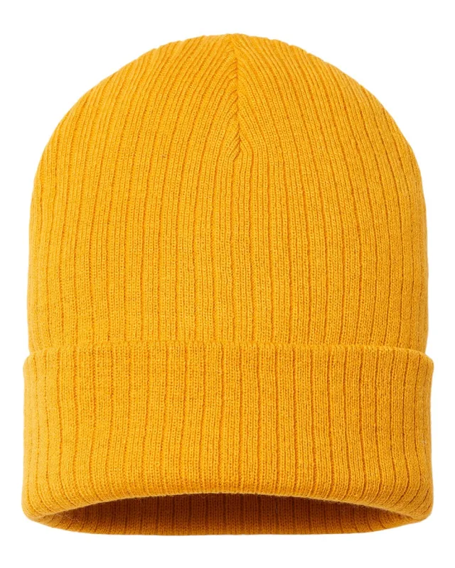 RIO Sustainable Rib Cuffed Beanie · Mustard Yellow · front · Garment reference