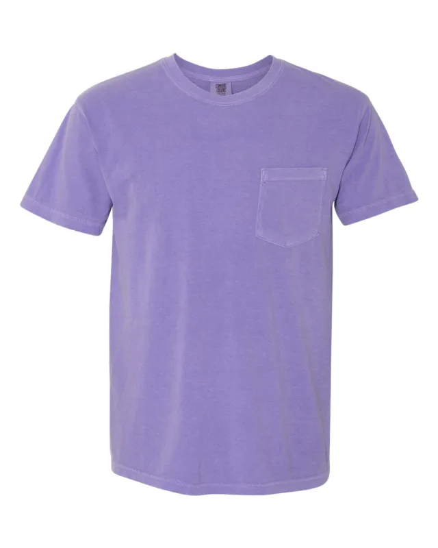 6030 Unisex Garment-Dyed Heavyweight Pocket T-Shirt · Violet · front · Garment reference