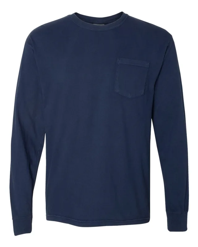 4410 Unisex Garment-Dyed Heavyweight Long Sleeve Pocket T-Shirt · True Navy · front · Garment reference