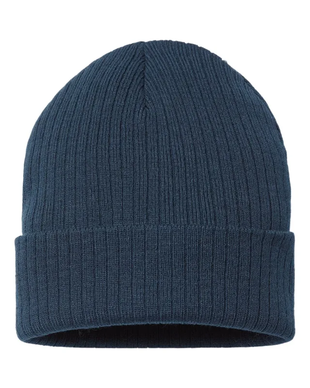 RIO Sustainable Rib Cuffed Beanie · Navy · front · Garment reference