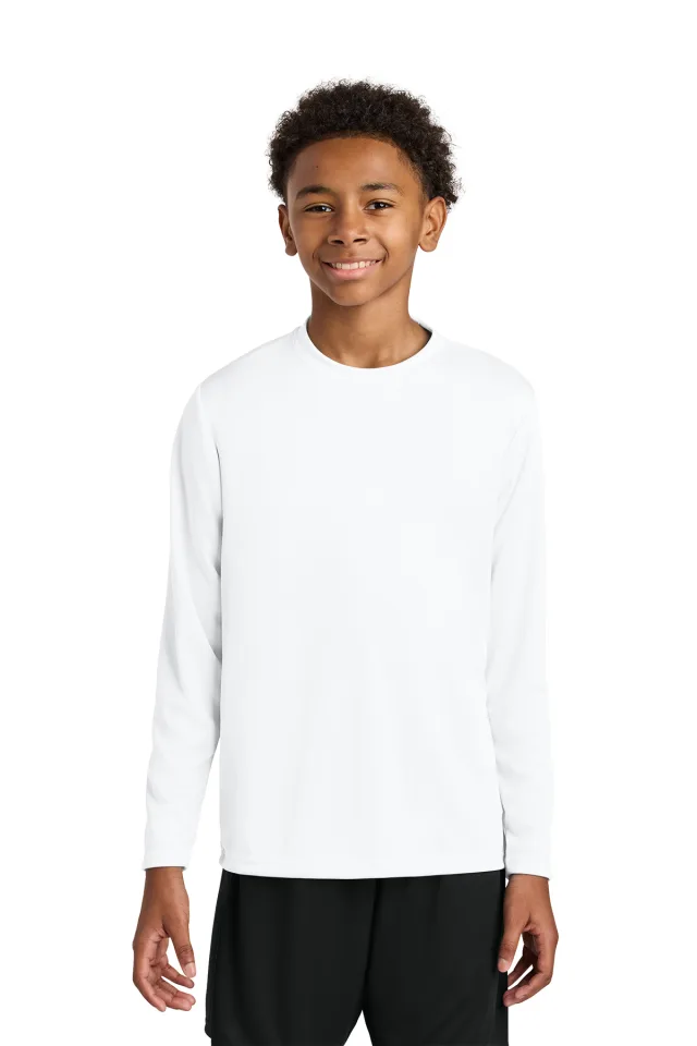 A4 Youth Cooling Performance Long Sleeve Tee · White · front · Garment reference