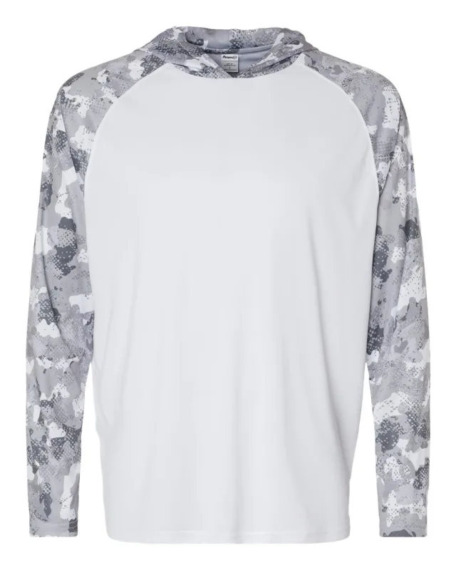 240 Unisex Tortuga Extreme Performance Hooded Long Sleeve T-Shirt · White/ Aluminum Camo · front · Garment reference