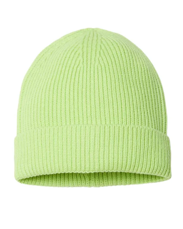 ANDY Sustainable Fine Rib Cuffed Beanie · Acid Green · front · Garment reference