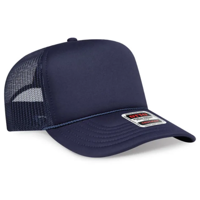 OTTO CAP® 5 Panel High Crown Mesh Back Trucker Hat · Navy · front · Garment reference