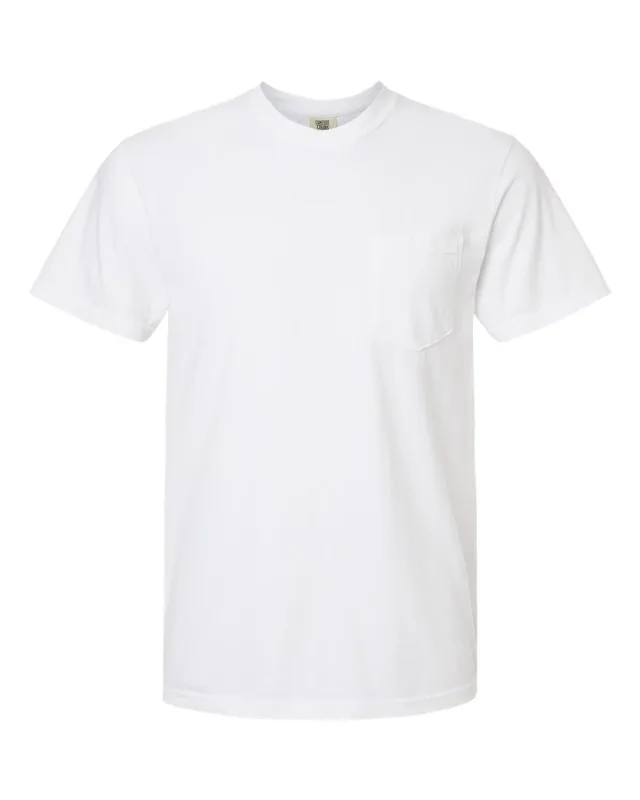 6030 Unisex Garment-Dyed Heavyweight Pocket T-Shirt · White · front · Garment reference