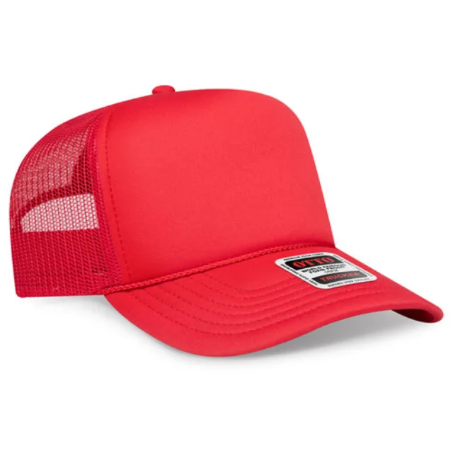 OTTO CAP® 5 Panel High Crown Mesh Back Trucker Hat · Red · front · Garment reference