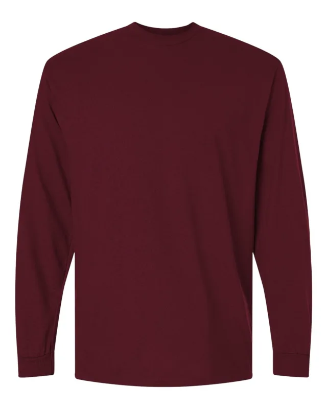 8400 Unisex DryBlend® 50/50 Long Sleeve T-Shirt · Maroon · front · Garment reference