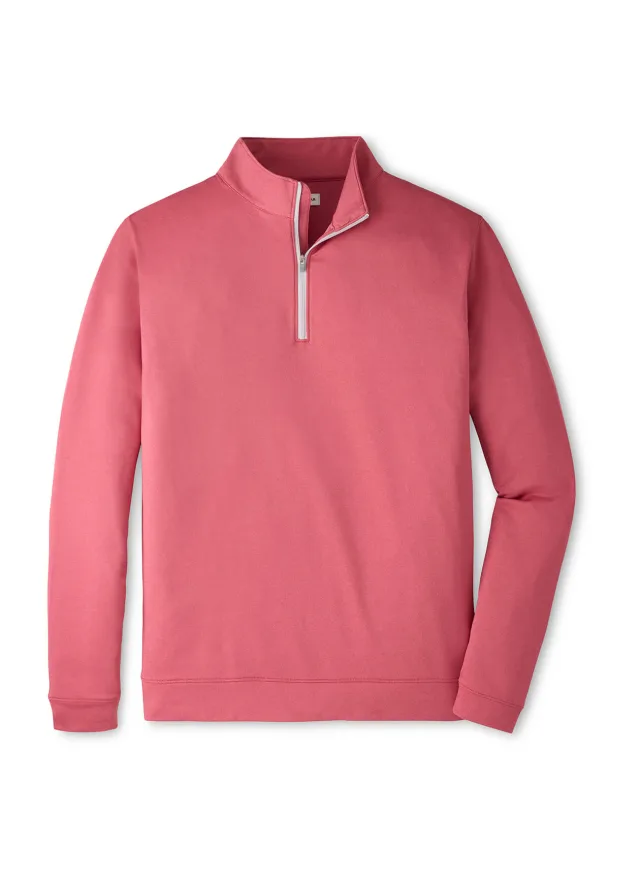Peter Millar Men's Perth Performance Melange Quarter-Zip · Red Coral · Supplier photo