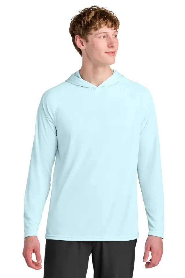 A4 Cooling Performance Long Sleeve Hooded Tee · Pastel Blue · front · Garment reference
