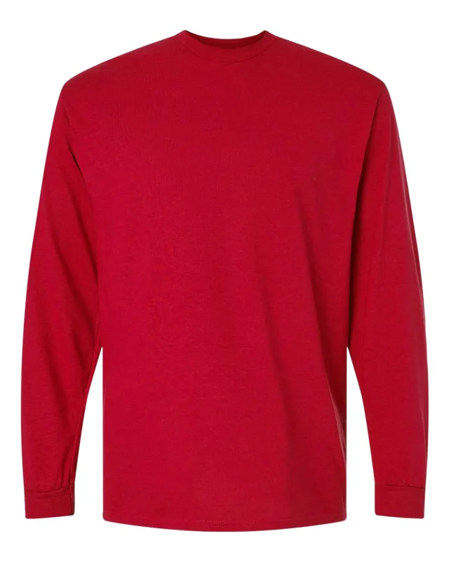 8400 Unisex DryBlend® 50/50 Long Sleeve T-Shirt · Red · front · Garment reference