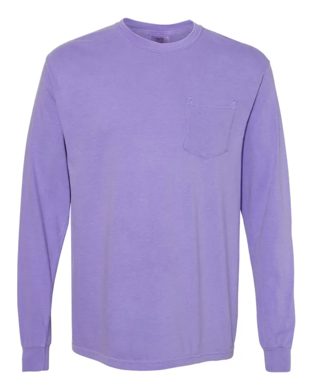 4410 Unisex Garment-Dyed Heavyweight Long Sleeve Pocket T-Shirt · Violet · front · Garment reference