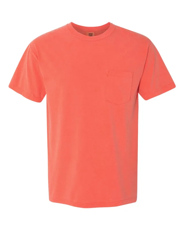 6030 Unisex Garment-Dyed Heavyweight Pocket T-Shirt · Bright Salmon · front · Garment reference