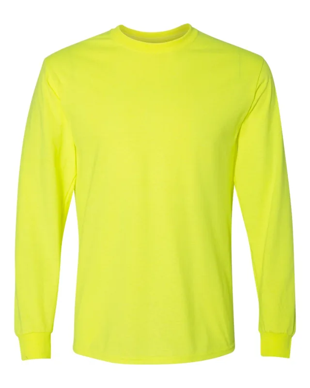 8400 Unisex DryBlend® 50/50 Long Sleeve T-Shirt · Safety Green · front · Garment reference