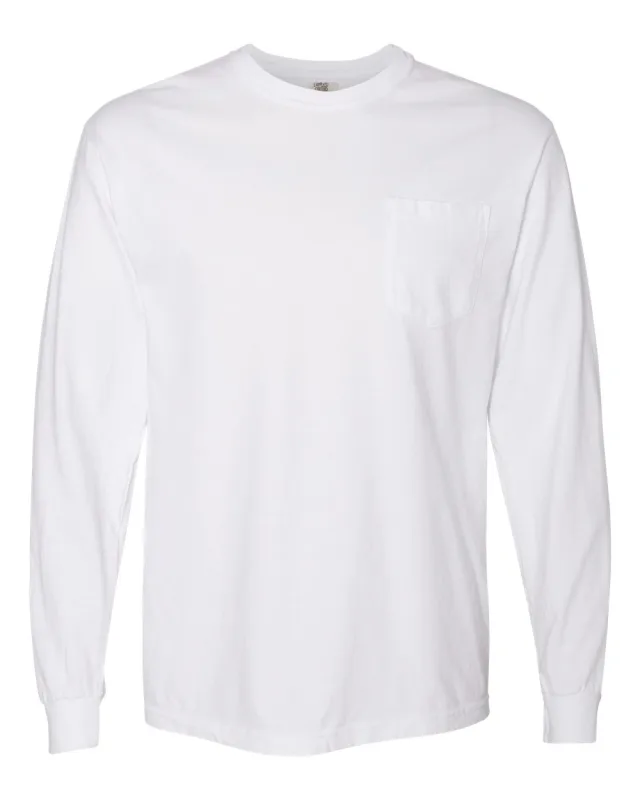 4410 Unisex Garment-Dyed Heavyweight Long Sleeve Pocket T-Shirt · White · front · Garment reference