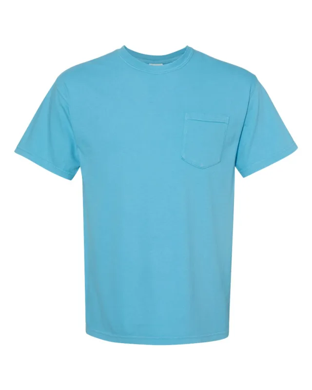 6030 Unisex Garment-Dyed Heavyweight Pocket T-Shirt · Sapphire · front · Garment reference