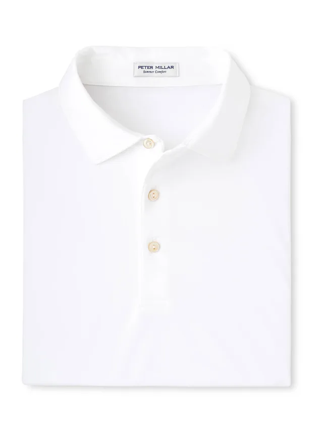 Peter Millar Men's Solid Performance Polo - Self Collar · White · Supplier photo