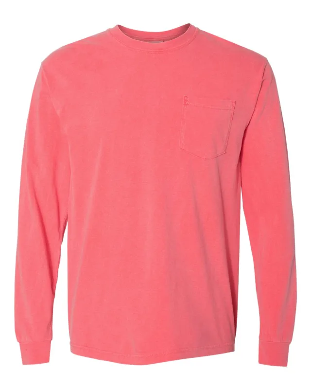 4410 Unisex Garment-Dyed Heavyweight Long Sleeve Pocket T-Shirt · Watermelon · front · Garment reference