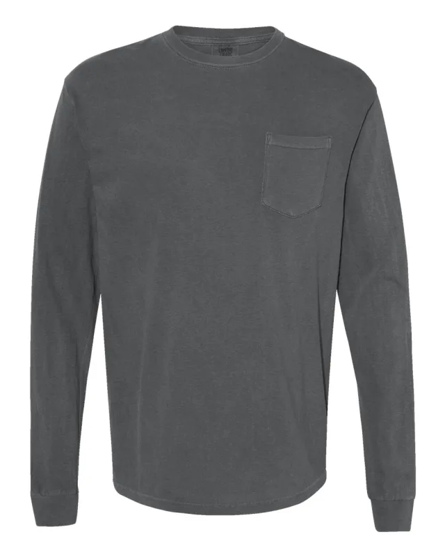 4410 Unisex Garment-Dyed Heavyweight Long Sleeve Pocket T-Shirt · Pepper · front · Garment reference
