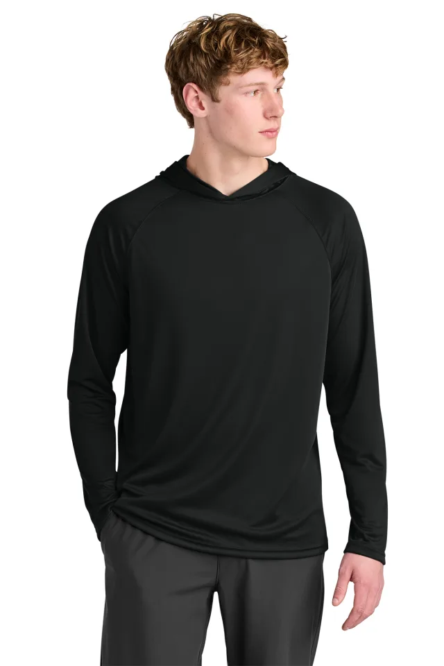A4 Cooling Performance Long Sleeve Hooded Tee · Black · front · Garment reference